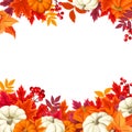 Background with orange and white pumpkins and colorful autumn leaves. Vector illustration. Royalty Free Stock Photo