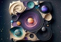 background with origami representation of galaxy. Solar system in origami illustrated