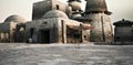 Background of an outer rim desert science fiction outpost with buildings and structures