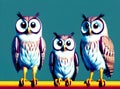 background owls knolling drawing duotone color palette.