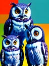 background owls knolling drawing duotone color palette.