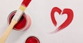 Background with paint pot and brush and red heart top Royalty Free Stock Photo