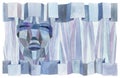 Background painted by watercolor, depicting an abstract background and the head of a robot