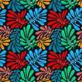 Background with palm leaves. Tropical seamless pattern with mons Royalty Free Stock Photo