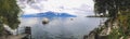 Background panorama view of Lake Geneva, Lake Leman, from the Montreux embankment Royalty Free Stock Photo