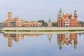 Background panorama view of the waterfront of the city of Yoshkar-Ola, a puppet theater and the Twelve Apostles