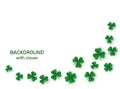 Background in paper style with clover leaves. Layered design. Place for text. Vector