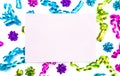 Background of Party Ribbons and Bows in Bright Colors on White