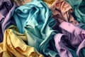 A background of pastel colorful folded fabric. Created with Generative AI