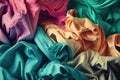 A background of pastel colorful folded fabric. Created with Generative AI.