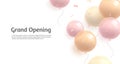 Background with pastel delicate soft air balloons of round shape and confetti, flying in random on white backdrop to the Royalty Free Stock Photo