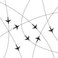 Background pattern with airplane routes. Vector illustration