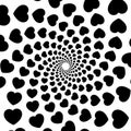 Background, pattern, black and white spiral pattern. Round centered Halftone illustration. Heart, rotation, rotation Royalty Free Stock Photo