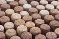 Background pattern of different wine bottle corks, top view Royalty Free Stock Photo
