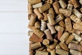 Background pattern of different wine bottle corks, winery texture, food concept and top view Royalty Free Stock Photo