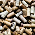 Background pattern of different wine bottle corks, winery texture, food concept and top view Royalty Free Stock Photo