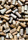 Background pattern of different wine bottle corks, winery texture, food concept and top view