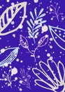 Background and pattern with flowers and plants on a purple background with drops of white paint,packaging,background