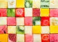 Background pattern and texture of fruit cubes