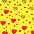 Background pattern texture red hearts yellow love