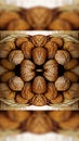 background pattern of walnuts in a wicker basket