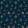 Background with Payment icons in the online store. A pattern for textiles with icons is the concept of buying a product Royalty Free Stock Photo