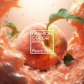 Background with peach and label. Fashion color of 2024 year. Banner for article and design