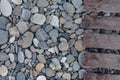 Background pebbles and wooden walkway Royalty Free Stock Photo