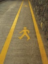 Background of Pedestrian sign on the walk way. Pedestrian crossing signal road paint. Pedestrian walking figure painted sign icon Royalty Free Stock Photo