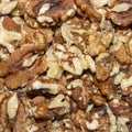 Background of peeled walnuts.Closeup of big shelled walnuts pile. Royalty Free Stock Photo