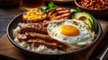Bandeja Paisa Colombian Food Comes With Egg Meat Avocado Rice With Generative AI Technology