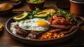 Bandeja Paisa Colombian Food Comes With Egg Meat Avocado Rice With Generative AI Technology