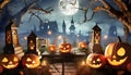 The ghostly jack-o-lanterns from the cemetery Royalty Free Stock Photo