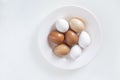 Background photo for a recipe, chicken eggs lie on a plate