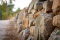 Background photo of a wall built with natural stone Royalty Free Stock Photo