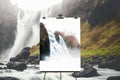 Background Picture With Unfocused Majestic Waterfall Cascading. Generative AI