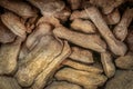 Background of pile of dog bone treats filling frame - selective focus Royalty Free Stock Photo