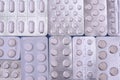 Blister packs of medicines close-up. Background of pill pills.