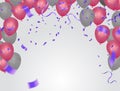 Background with Pink balloons and confetti. Vector paper confetti and ribbons. Vector illustration Party helium balloons Royalty Free Stock Photo