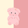 Background: pink bear alternating with cream Little Bear wears a pink and yellow hair clip. and wear a necklace Royalty Free Stock Photo