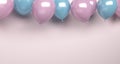 Background with pink and blue balloons on soft background. 3d rendering