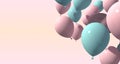 Background with pink and blue balloons on soft background. 3d rendering