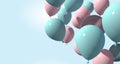 Background with pink and blue balloons on soft background. 3d rendering