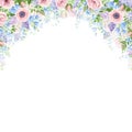 Background With Pink, Blue And Purple Flowers. Vector Illustration.