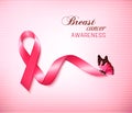 Background with Pink Breast Cancer Ribbon and butterfly. Royalty Free Stock Photo