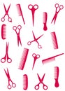 Background with pink comb and scissors Royalty Free Stock Photo