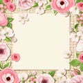 Background with pink flowers on a sacking background. Vector eps-10.