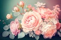background pink roses soft light close-up. Generative AI