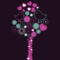 Background with pink tree and birds in love .