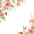Background with pink and white roses. Vector illustration.